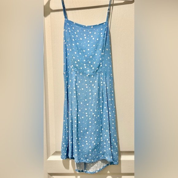 Blue Life Sleeveless Baby Blue Polka Dot Mini Dress w Back Cutout & Ties B1 - Picture 2 of 5